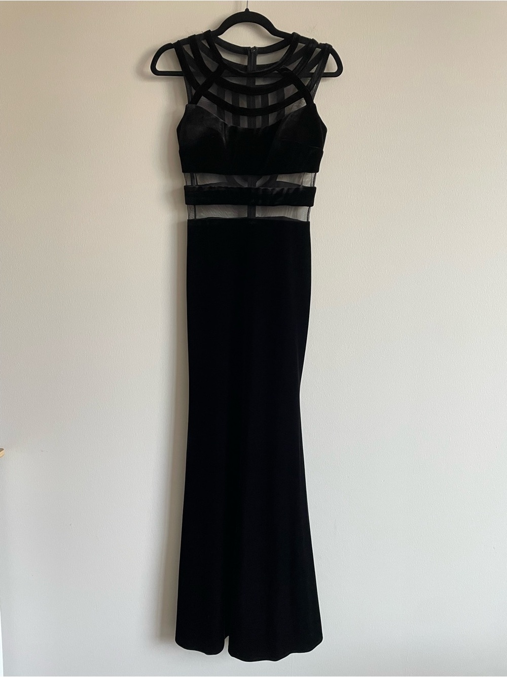 Betsy & Adam maxi dress black velvet mesh formal gown witchy whimsigoth 4